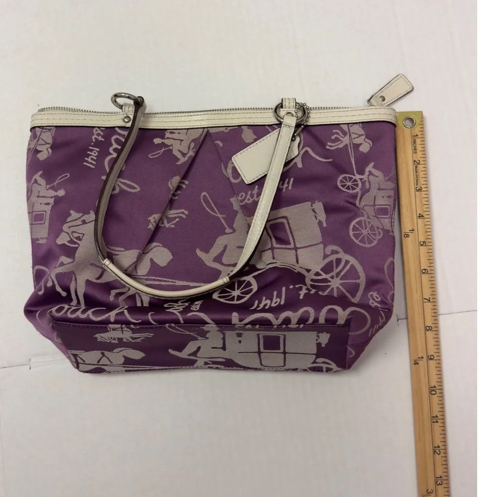 Coach Horse and Carriage Tote Bag Womens Medium Purple Good F14482 Sateen Purse